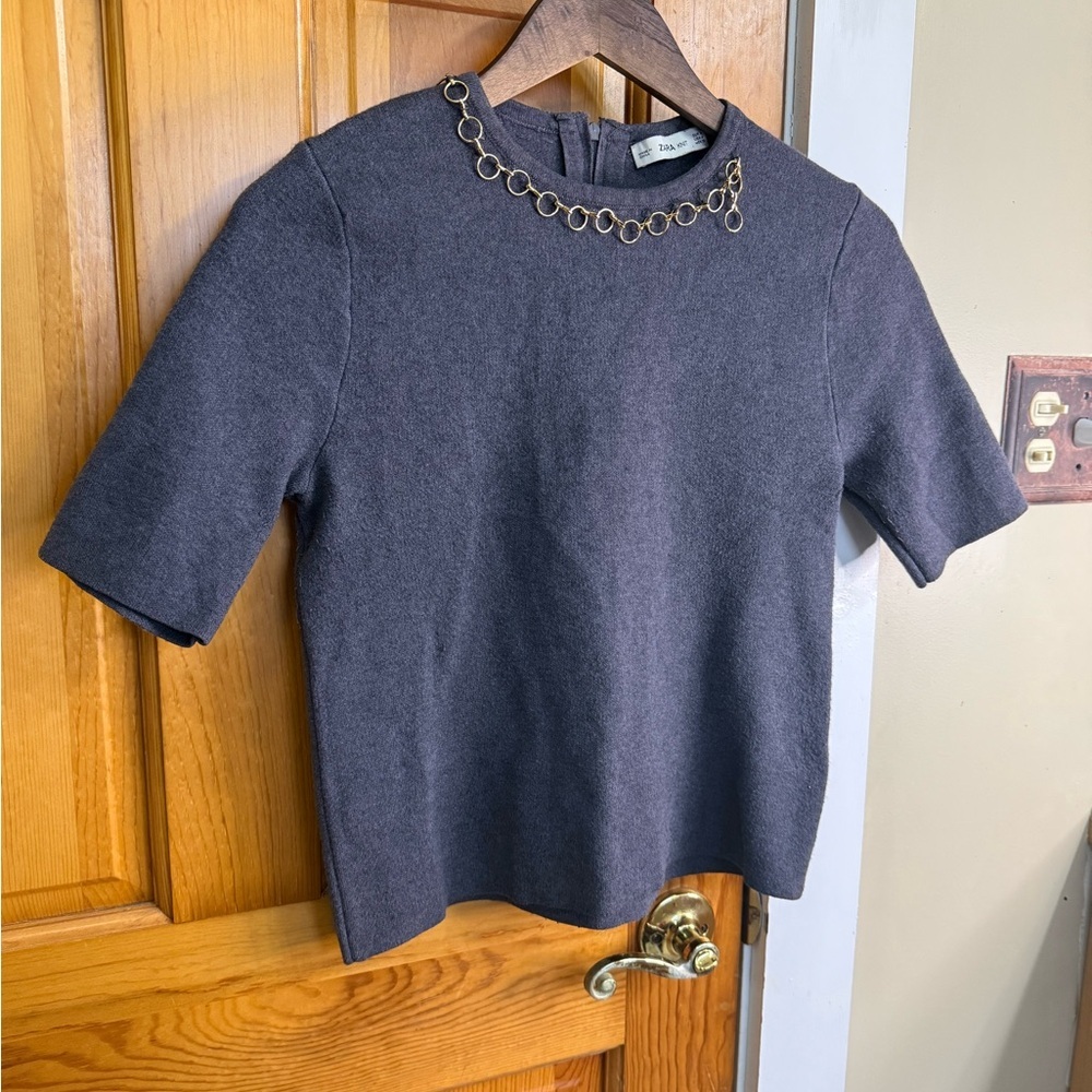 Zara Charcoal Top with Chain Accent - Picture 2 of 9